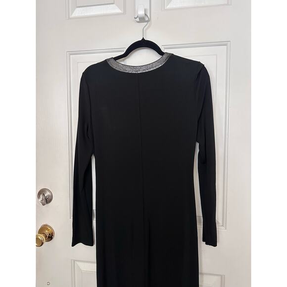 Lafayette 148 Dress Shimmer Metallic Silver Trim Ruched Midi Black Women's Sz 10 - Picture 9 of 9